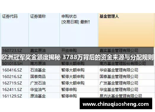 欧洲冠军奖金额度揭秘 3788万背后的资金来源与分配规则